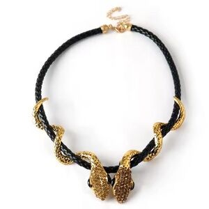 Serpenti Gothic Black Braided Snake Choker Necklace – Gold Serpent Design